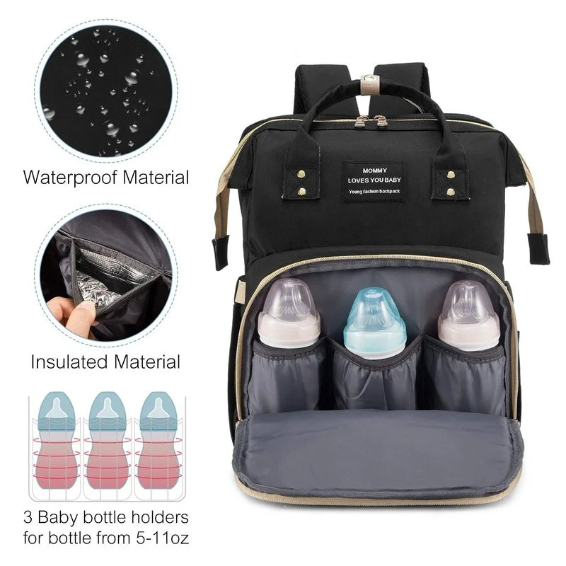 Foldable Baby Crib Diaper Bag with Changing Pad Kids Mummy Backpack USB Interface Baby Care Newborn Nappy Stroller Organizer