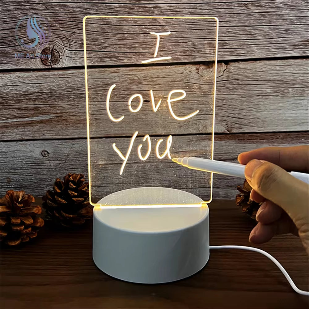 LED Night Light Note Board Message Board with Pen USB Power Decor Night Lamp Gift for Children Girlfriend Decorative Night Lamp